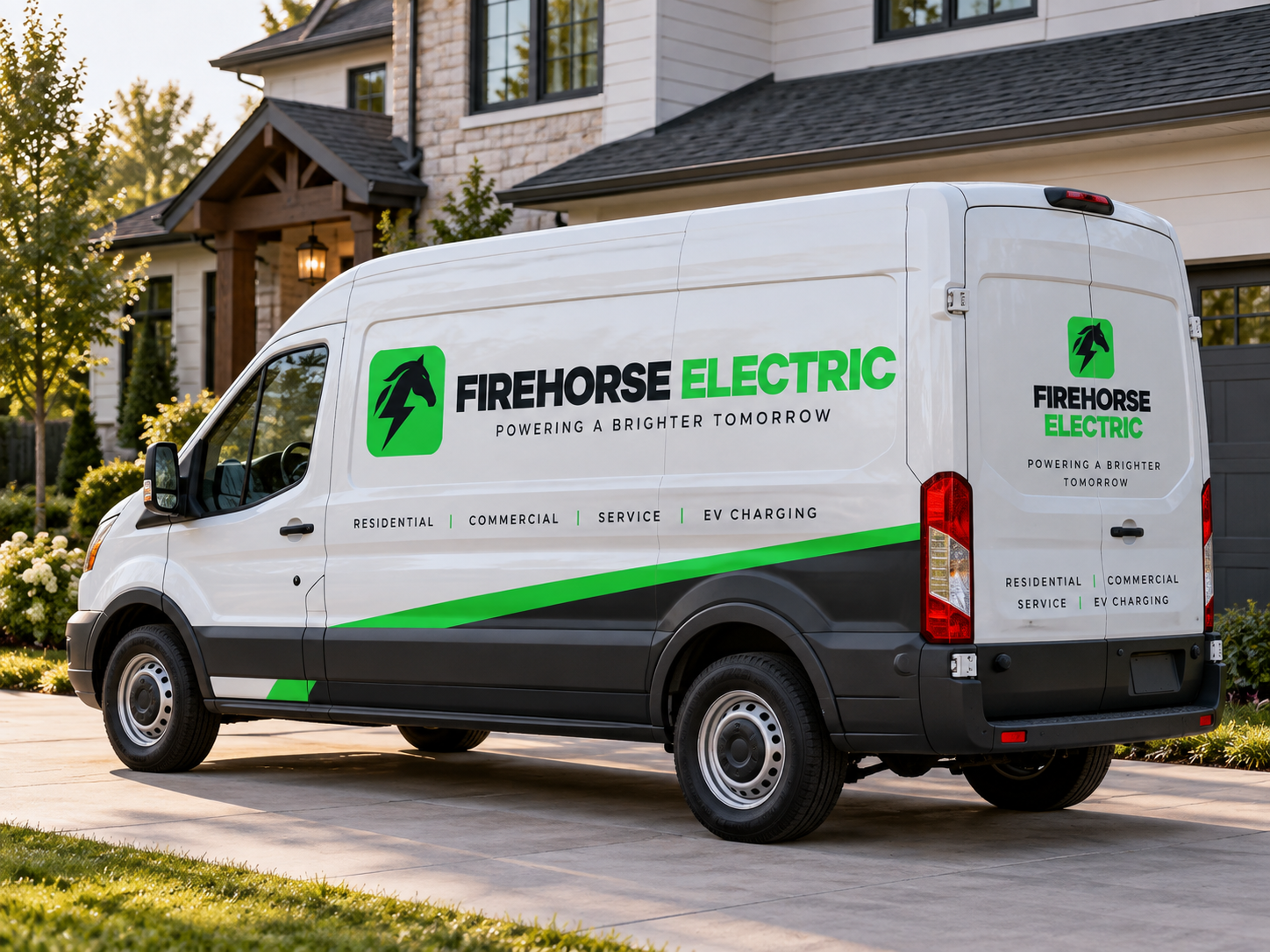 Firehorse Electric service van parked outside an Orlando-area home