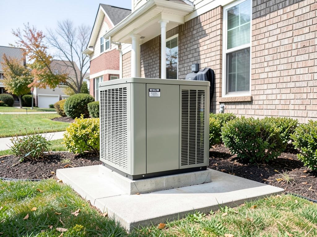 Residential standby generator installed on a concrete pad beside a house
