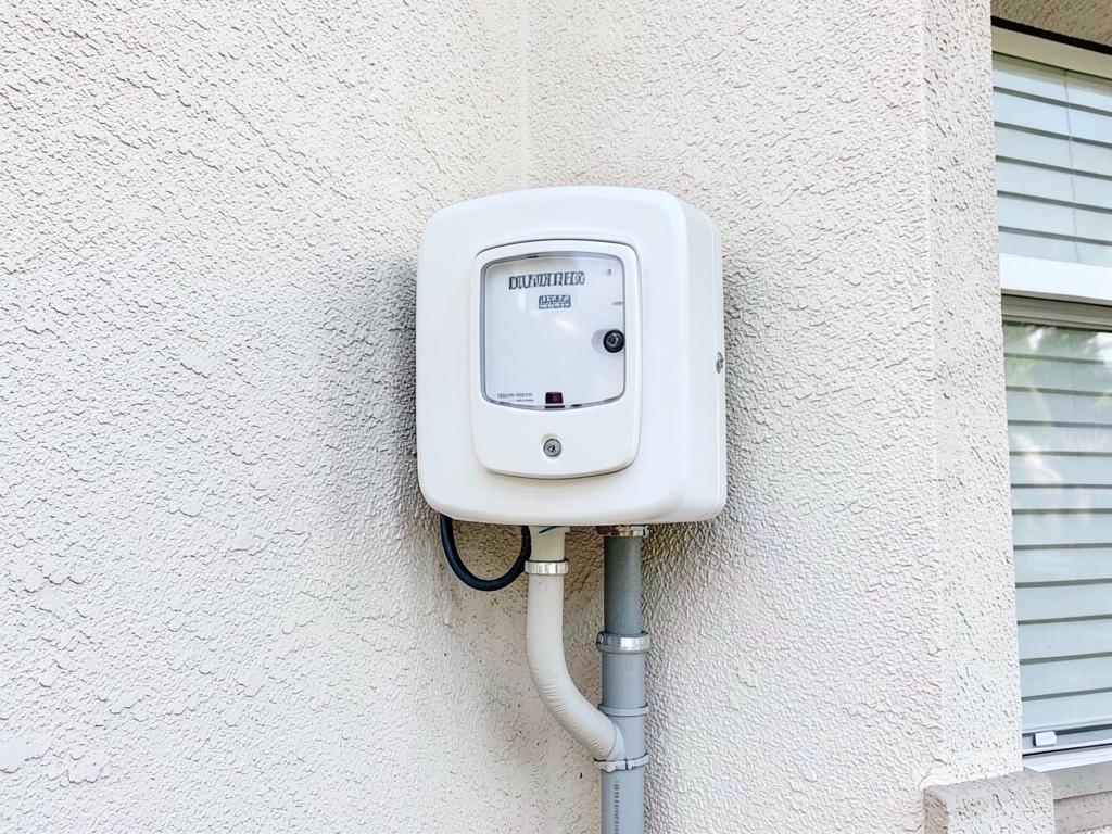 Electric meter and service equipment mounted on the exterior wall of a home